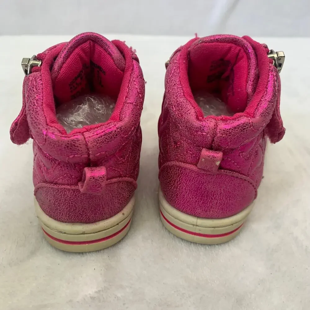 Garanimals Toddler Girls Sz 5 Metallic Hot Pink Quilted Hearts High Top Sneakers